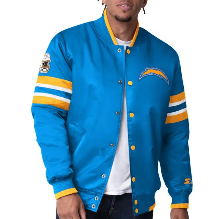 Los Angeles Chargers Scout I Full-Snap Varsity Powder Blue Satin Men's Bomber Jacket