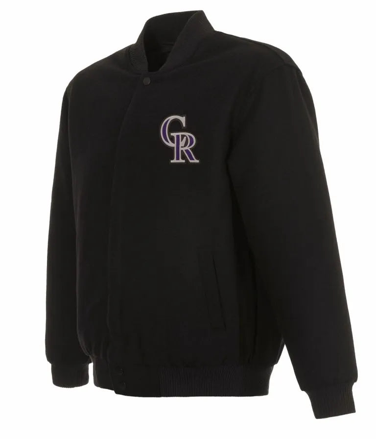 Colorado Rockies Black Wool Varsity Bomber Men's Jacket