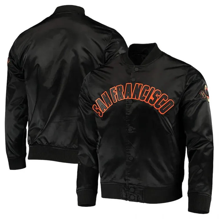 San Francisco Giants Wordmark Full-Snap Black Satin Men's Jacket