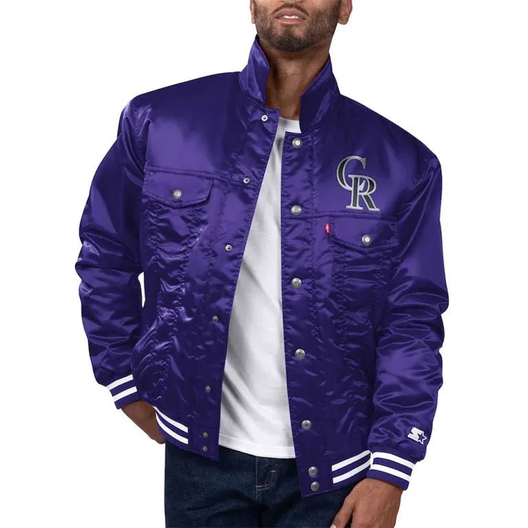 Colorado Rockies Silver Tab Trucker Full-Snap Purple Satin Men's Jacket