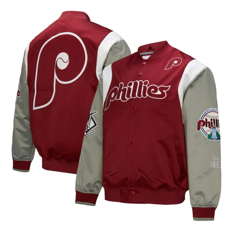Philadelphia Phillies Cooperstown Team Origins Full-Snap Burgundy/Gray Satin Men's Jacket