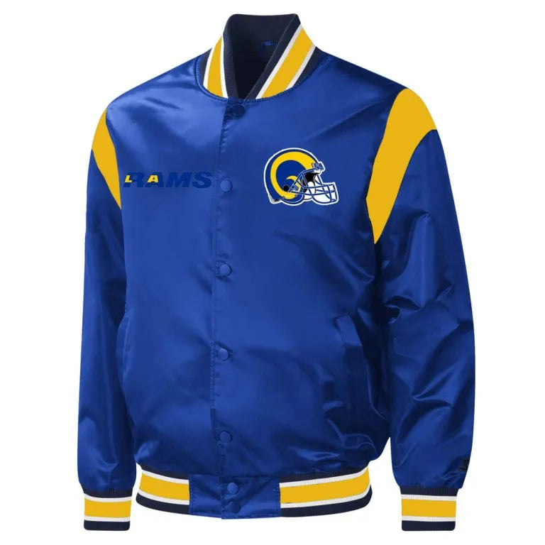 Los Angeles Rams Carneros Full-Snap Varsity Blue Satin Men's Bomber Jacket