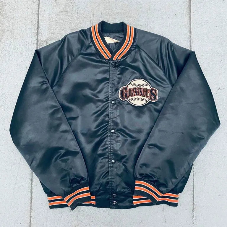 1990’s San Francisco Giants Spellout Full-Snap Navy Blue Satin Bomber Men's Jacket