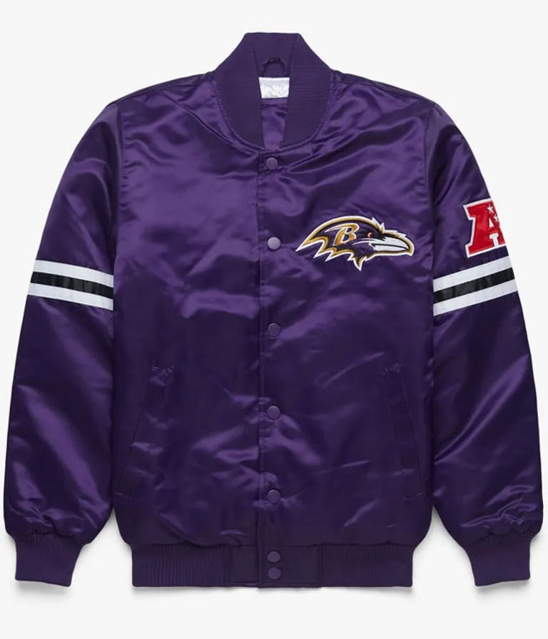 Baltimore Ravens Full-Snap Varsity Purple Satin Men's Bomber Jacket