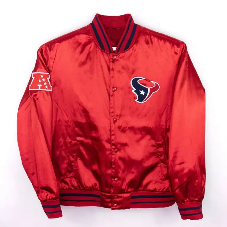 Houston Texan Start Again Full-Snap Varsity Red Satin Men's Bomber Jacket
