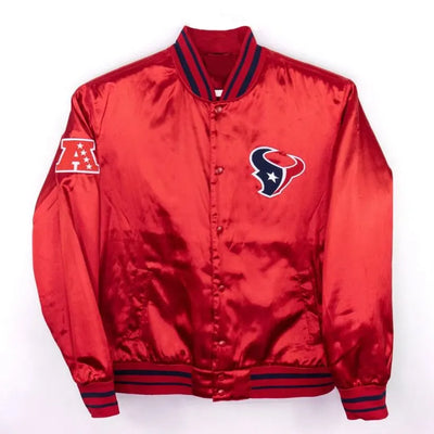 Houston Texan Start Again Full-Snap Varsity Red Satin Men's Bomber Jacket