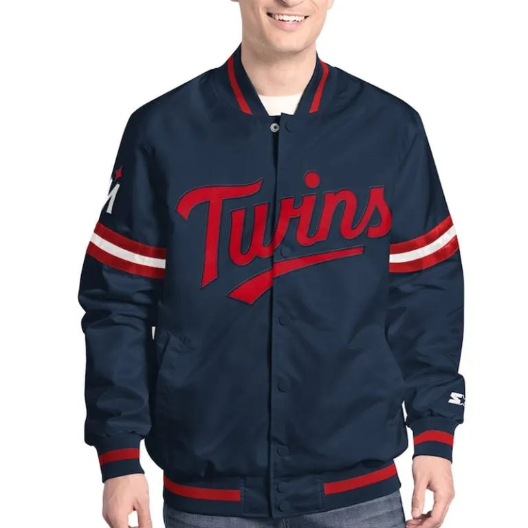 Minnesota Twins Scout Full-Snap Varsity Navy Blue Satin Men's Jacket