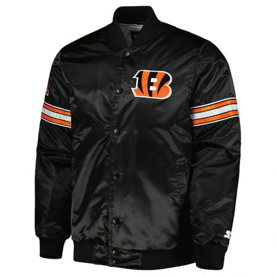 Cincinnati Bengals Pick and Roll Full-Snap Varsity Black Satin Men's Bomber Jacket
