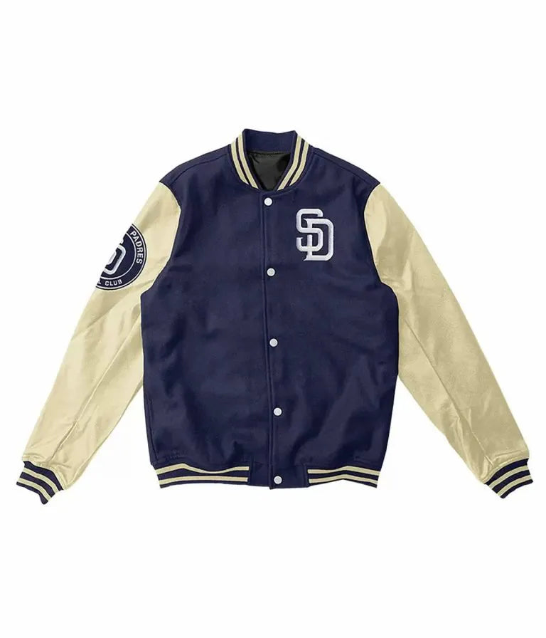 San Diego Padres Off White Leather Sleeves and Blue Wool Men's Jacket