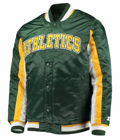 Oakland Athletics The Ace Green Satin Full Snap Varsity Men's Jacket