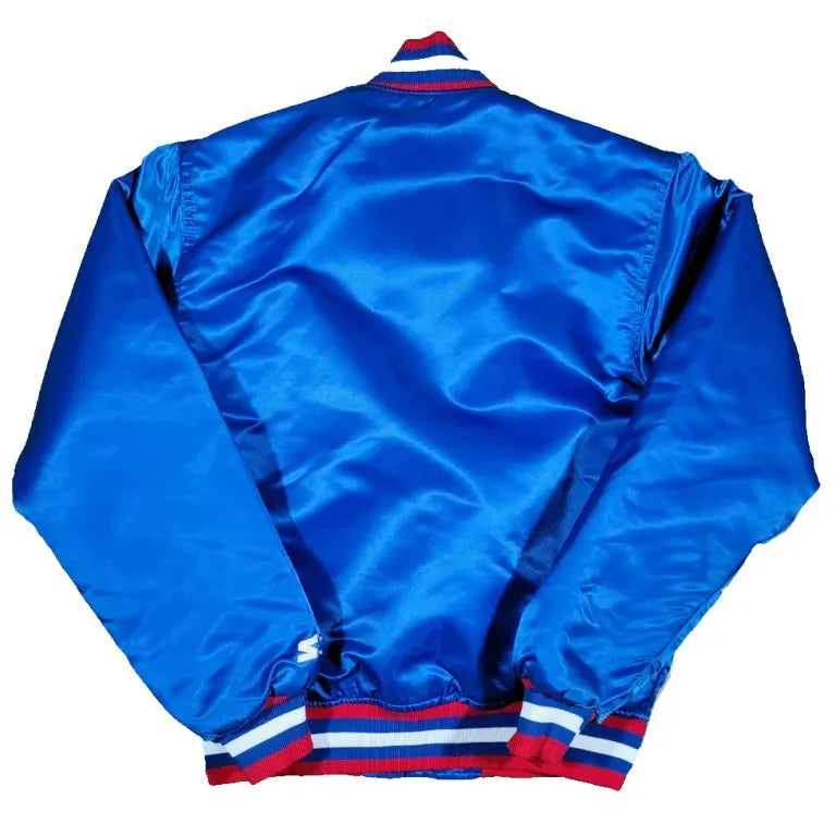 80’s Detroit Pistons Full-Snap Varsity Royal Blue Satin Men's Bomber Jacket
