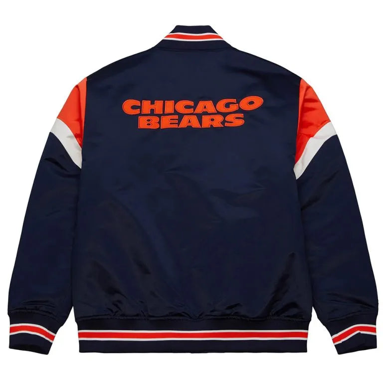 Chicago Bears Full-Snap Varsity Heavyweight Navy Blue Satin Men's Bomber Jacket