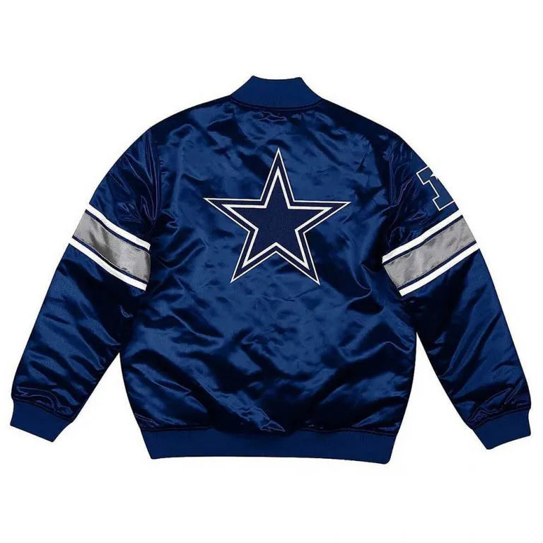 Dallas Cowboys Heavyweight Full-Snap Varsity Navy Blue Satin Men's Bomber Jacket