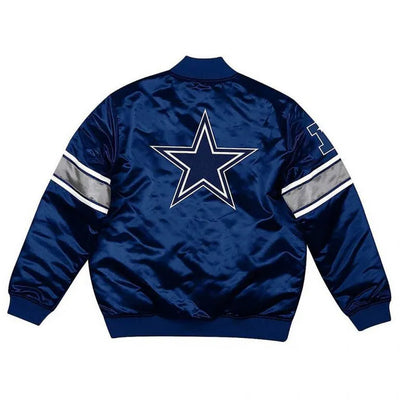 Dallas Cowboys Heavyweight Full-Snap Varsity Navy Blue Satin Men's Bomber Jacket