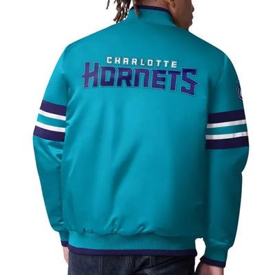 Charlotte Hornets Scout I Full-Snap Varsity Teal Satin Men's Bomber Jacket