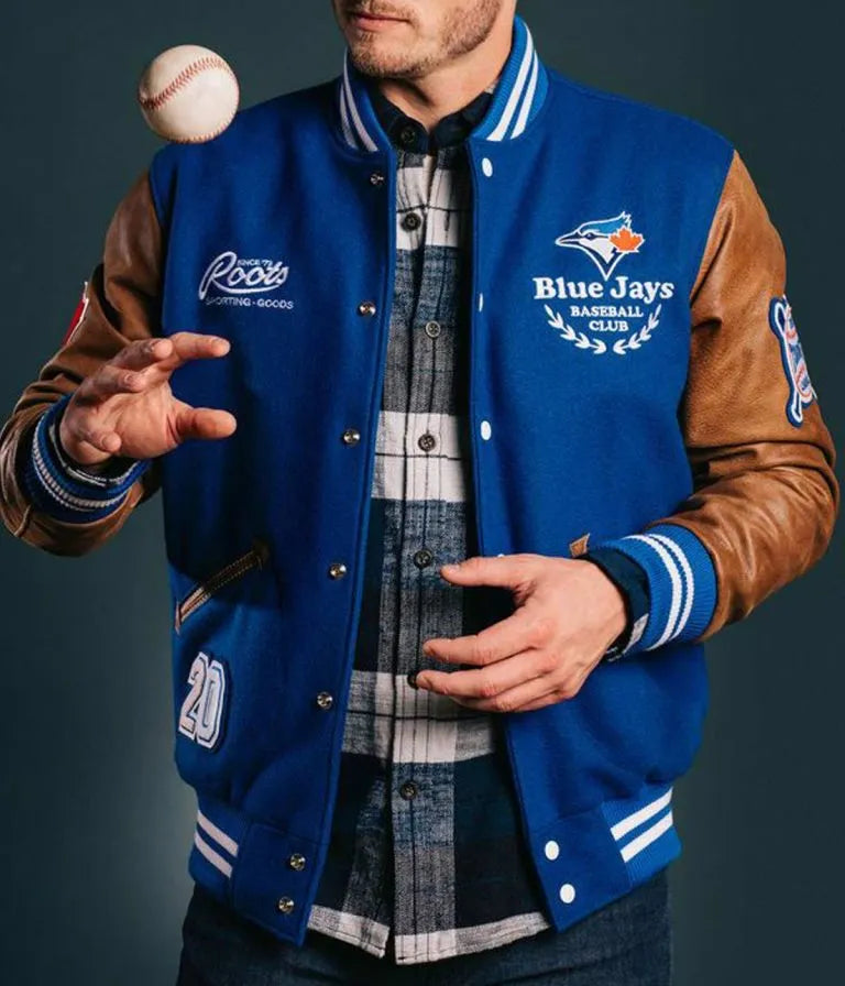 Toronto Blue Jays Royal Blue Wool & Brown Leather Sleeves Varsity Men's Jacket