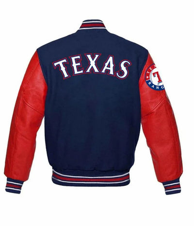 Texas Rangers Blue Wool & Red Leather Sleeves Varsity Men's Jacket