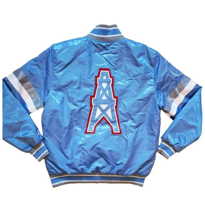 1980’s Houston Oilers Full-Snap Varsity Blue Satin Men's Bomber Jacket