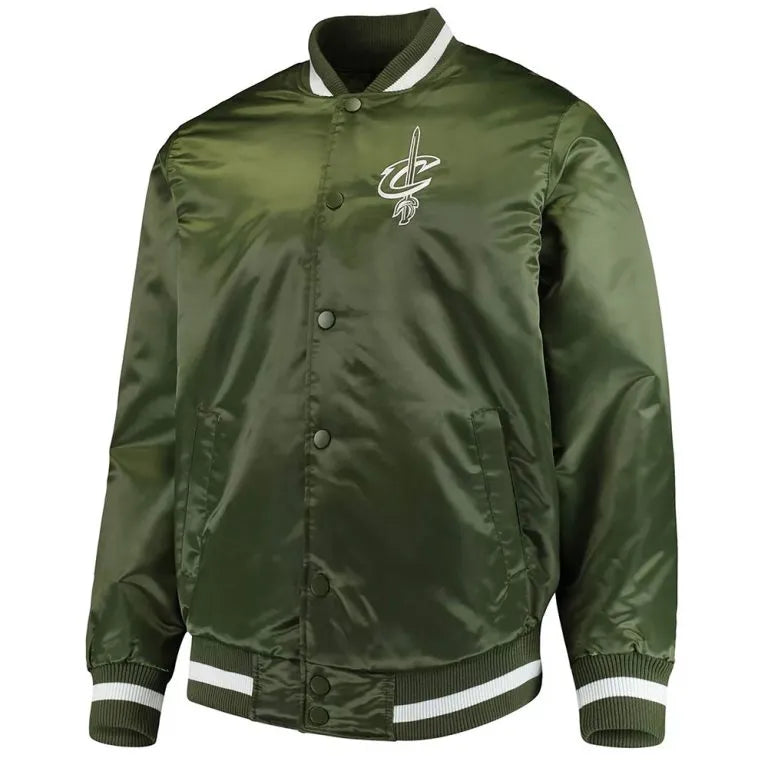 Cleveland Cavaliers Full-Snap Varsity Green Satin Men's Bomber Jacket