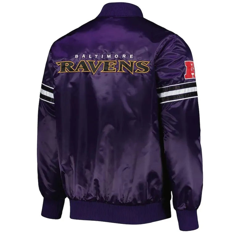 Baltimore Ravens The Pick and Roll Full-Snap Varsity Purple Satin Men's Bomber Jacket