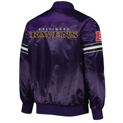 Baltimore Ravens The Pick and Roll Full-Snap Varsity Purple Satin Men's Bomber Jacket