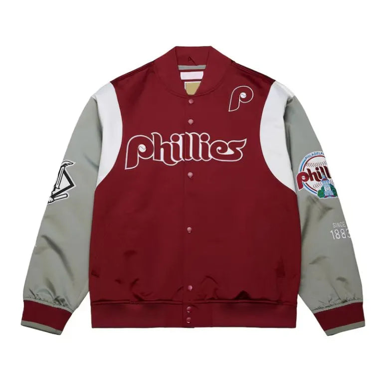 Philadelphia Phillies Cooperstown Team Origins Full-Snap Burgundy/Gray Satin Men's Jacket