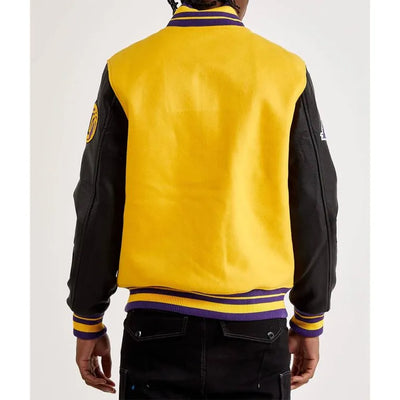 Los Angeles Lakers Mash Up Varsity Yellow Wool & Black Genuine Leather Sleeves Men's Letterman Jacket