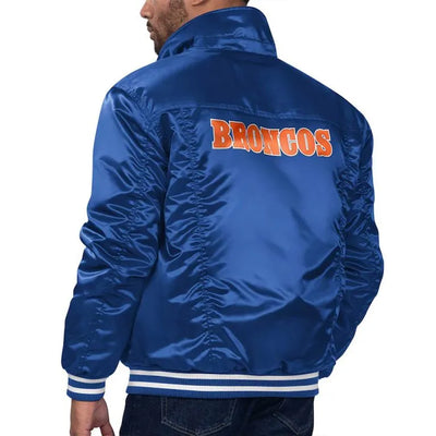 Denver Broncos Silver Tab Trucker Full-Snap Varsity Royal Blue Satin Men's Bomber Jacket