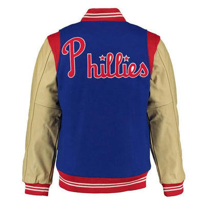 1948 Philadelphia Phillies Varsity Royal Blue Wool & Beige Leather Sleeves Men's Jacket