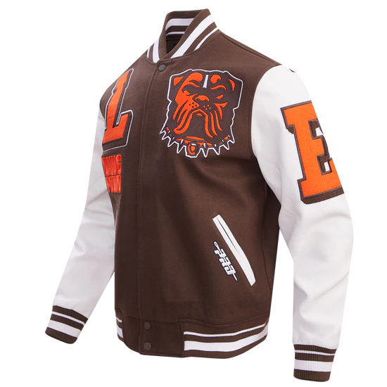 Cleveland Browns Mashup Brown Wool & White Genuine Leather Sleeves Men's Varsity Jacket
