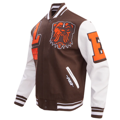 Cleveland Browns Mashup Brown Wool & White Genuine Leather Sleeves Men's Varsity Jacket