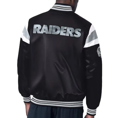 Los Angeles Raiders Midweight Full-Snap Varsity Black Satin Men's Bomber Jacket