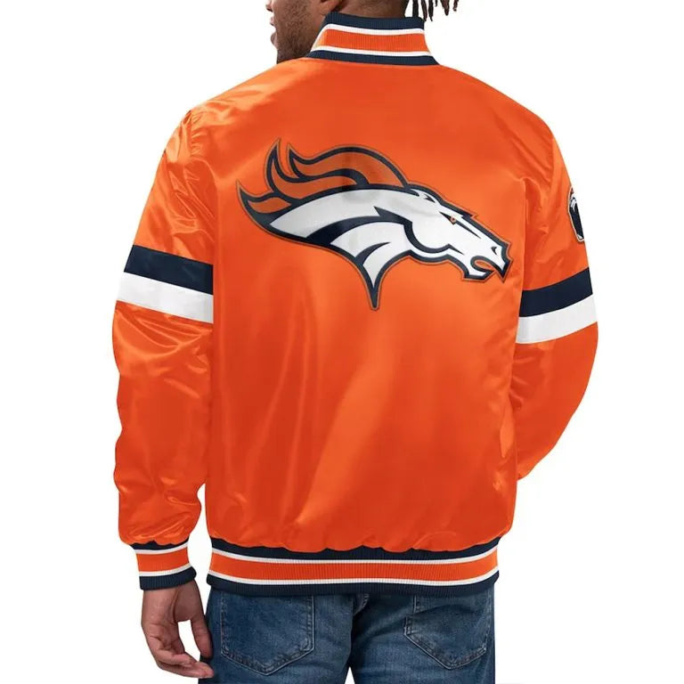 Denver Broncos Home Game Full-Snap Varsity Orange Satin Men's Bomber Jacket