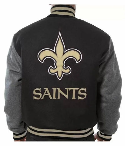 New Orleans Saints Black and Gray Wool Men's Varsity Letterman Jacket