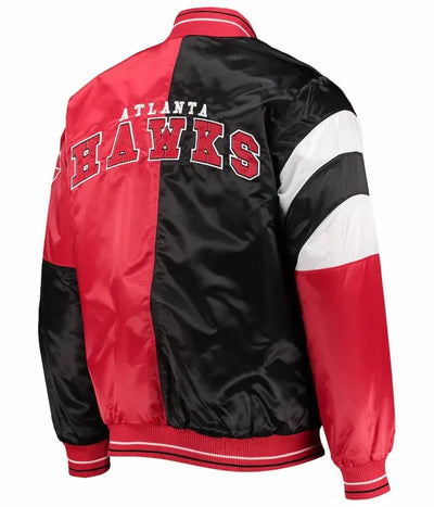 Atlanta Hawks 75th Anniversary Full-Snap Varsity Red and Black Satin Men's Bomber Jacket