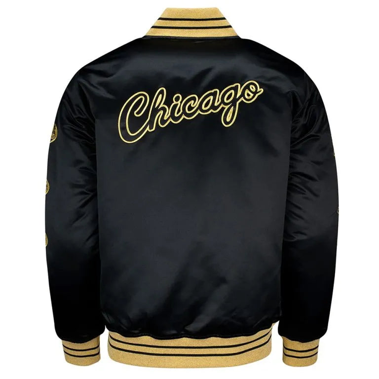 Chicago Bulls MVP Full-Snap Varsity Black Satin Men's Bomber Jacket