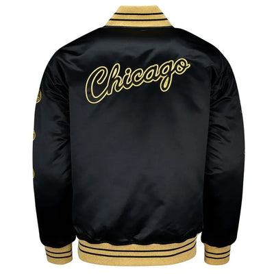 Chicago Bulls MVP Full-Snap Varsity Black Satin Men's Bomber Jacket