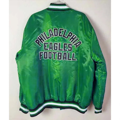 Philadelphia Eagles Super Bowl 2017 Full-Snap Varsity Green Satin Men's Bomber Jacket