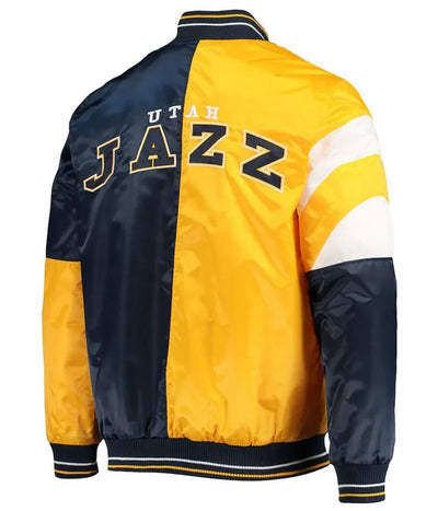 Utah Jazz 75th Anniversary Full-Snap Varsity Color Block Satin Men's Bomber Jacket