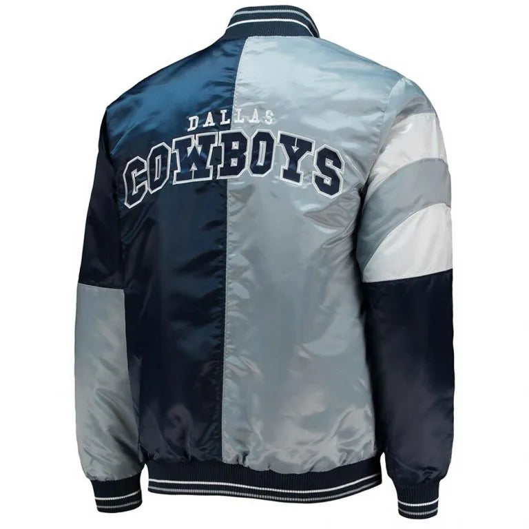 Dallas Cowboys The Leader Full-Snap Varsity Navy Blue & Gray Satin Men's Bomber Jacket