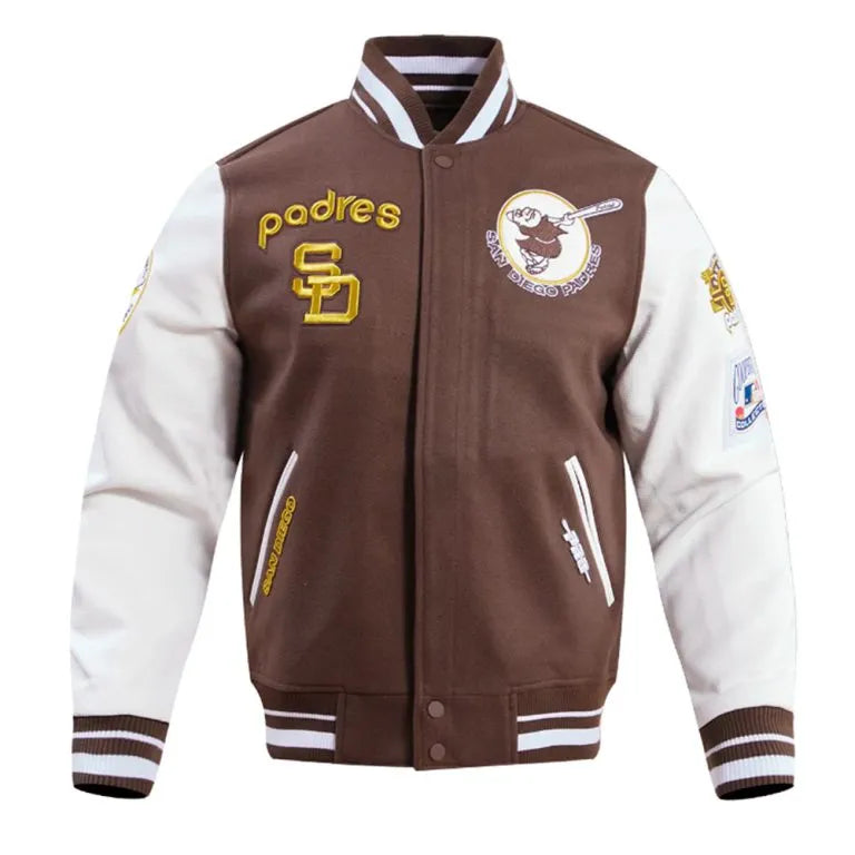 San Diego Padres Brown Wool & White Leather Sleeves Varsity Men's Jacket