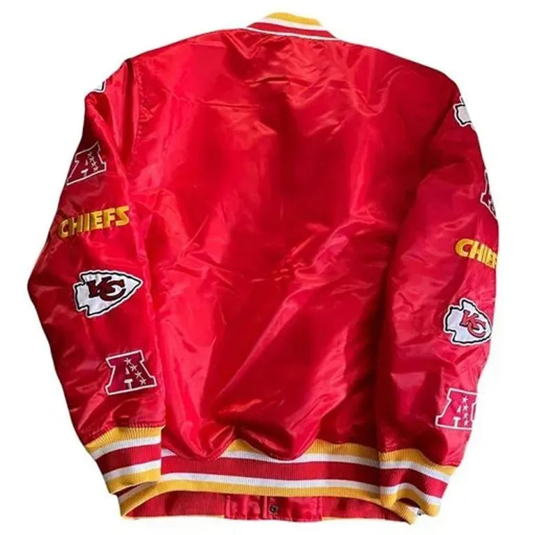 Kansas City Chiefs Football Full-Snap Varsity Red Satin Men's Bomber Jacket