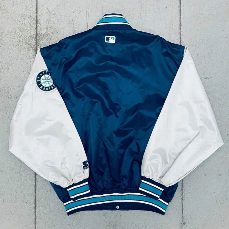 1990’s Seattle Mariners Dugout Full-Snap Navy and Silver Satin Men's Jacket