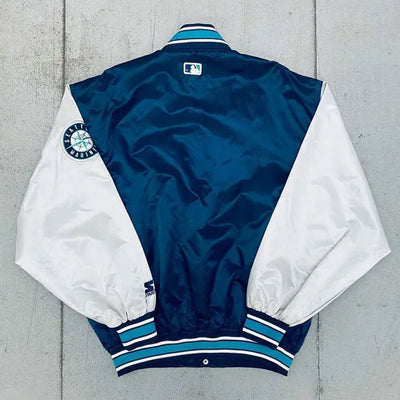 1990’s Seattle Mariners Dugout Full-Snap Navy and Silver Satin Men's Jacket