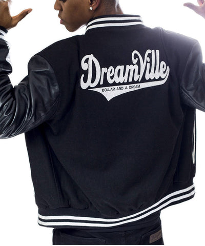 Men’s Born Sinner Dreamville Dollar And a Dream Navy Blue Wool & Leather Letterman Varsity Jacket