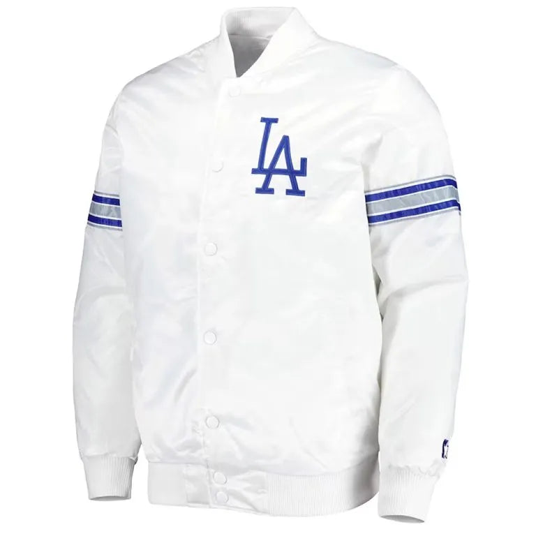 Los Angeles Dodgers Power Forward Full-Snap White Satin Men's Jacket