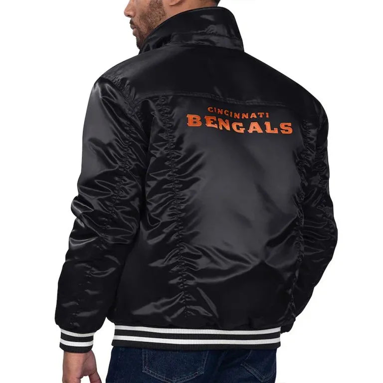 Cincinnati Bengals Silver Tab Trucker Black Full-Snap Satin Men's Jacket