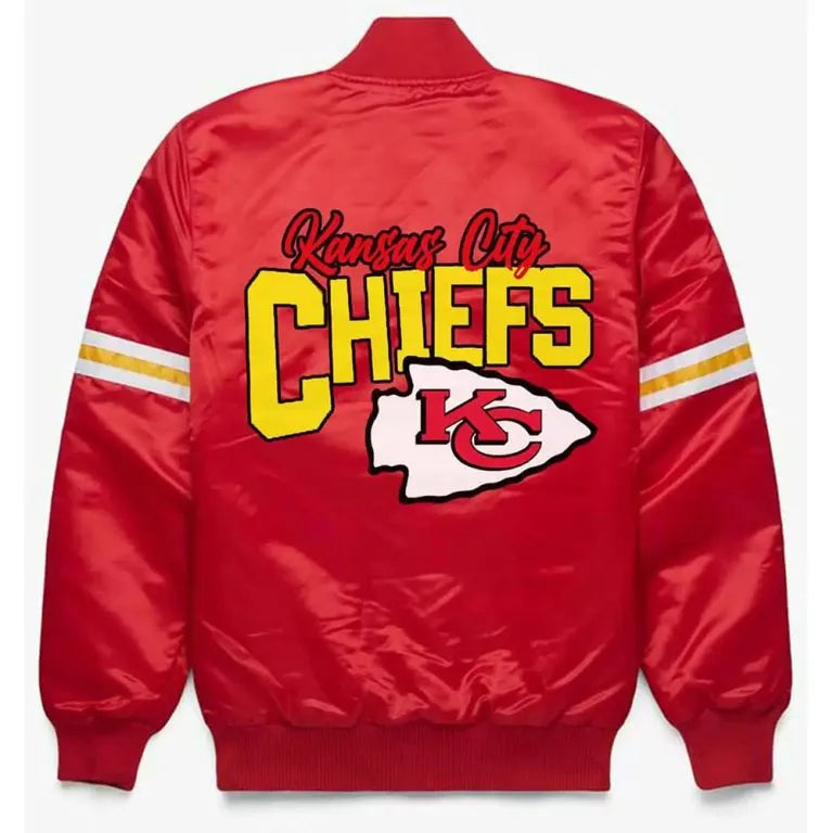 Kansas City Chiefs Full-Snap Varsity Red Satin Men's Bomber Jacket
