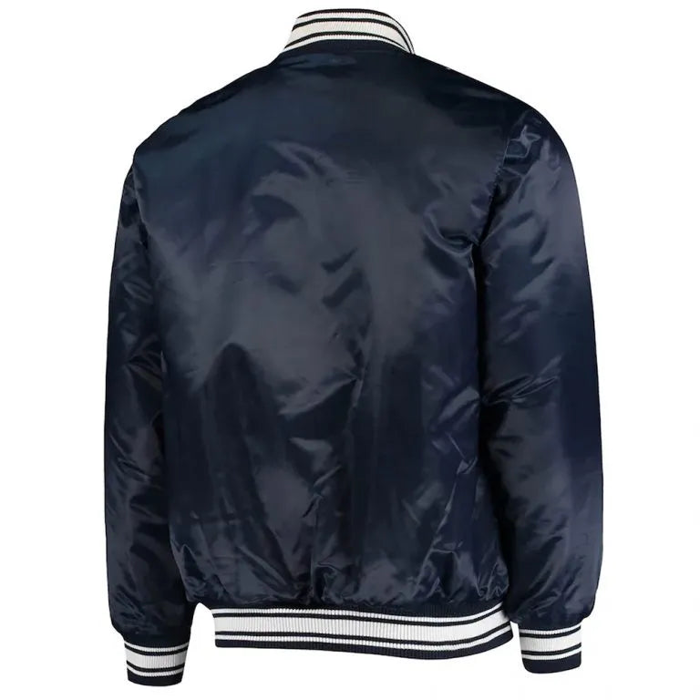 Houston Texan Locker Room Full-Snap Varsity Navy Blue Satin Men's Bomber Jacket