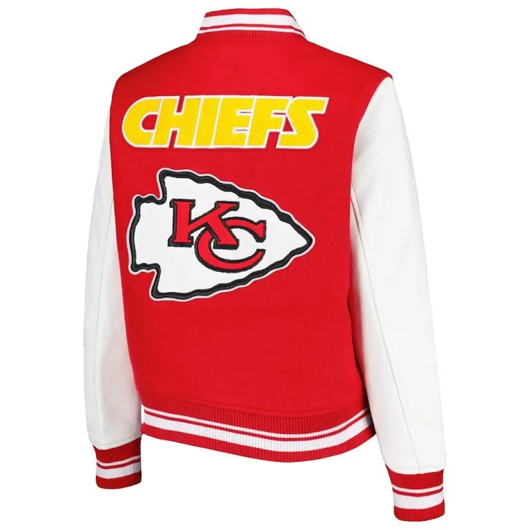 Kansas City Chiefs Red Wool and White Genuine Leather Sleeves Men's Varsity Letterman Jacket